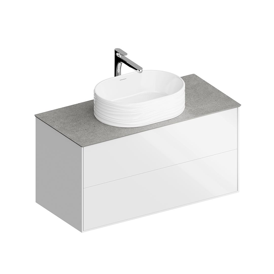 Тумба PLAZA Modern подвесная 100, 2 ящика, белая глянцевая