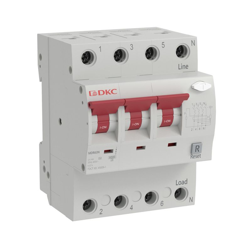 Выключатель автоматический дифференциального тока 4п (3P+N) C 25А 100мА тип A 6кА YON max MDR DKC MDR63N-3N3C25-A