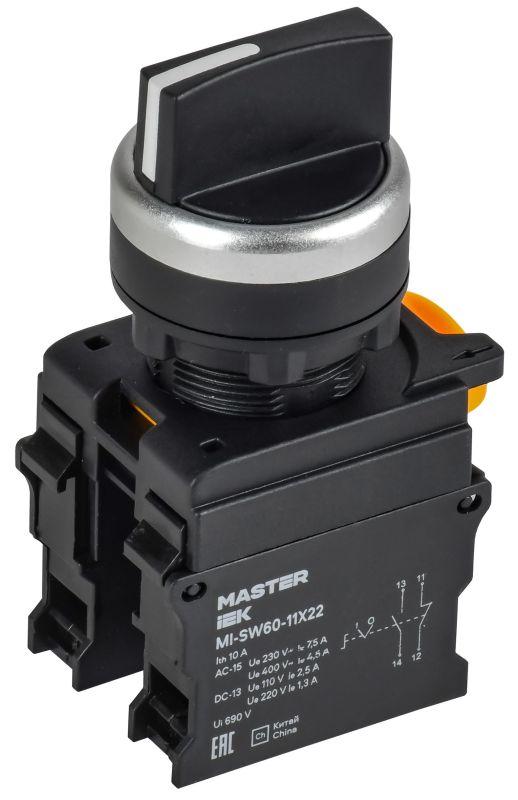Переключатель 2 полож. 1НО+1НЗ возвратный черн. MASTER IEK MI-SW60-11X22-3-24-2-K02