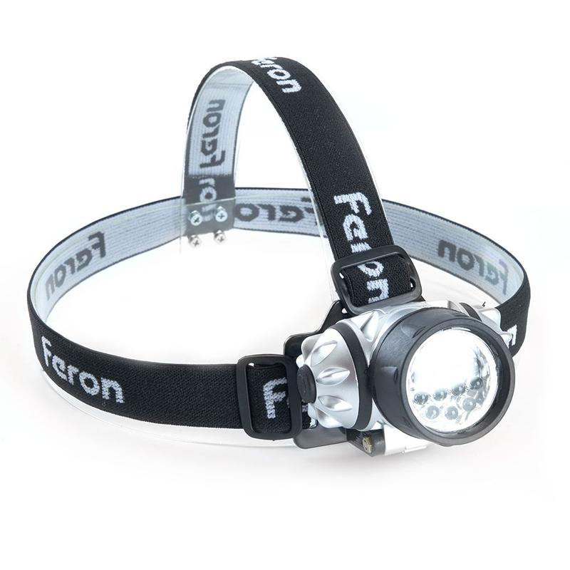 Фонарь налобный светодиодный работающий от батареек 3хAAA 1Вт 7LEDs IP44 пластик TH2303 FERON 41707