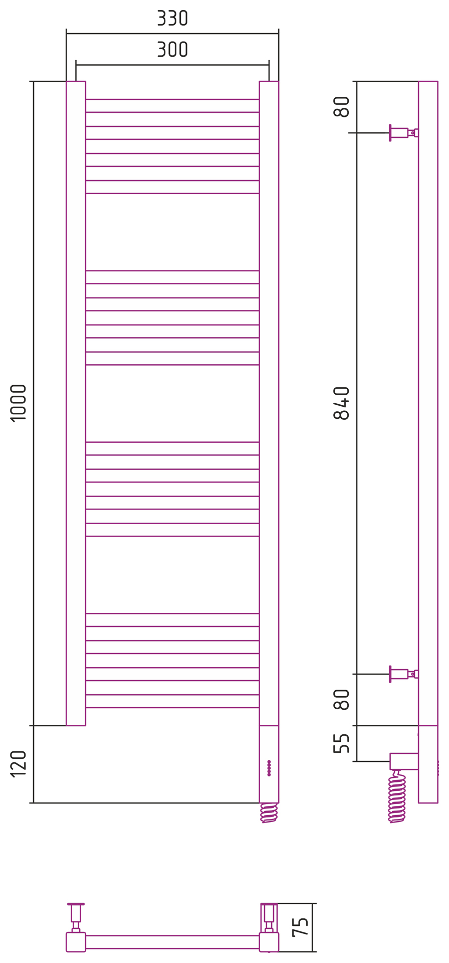 РЭБ "МОДУС 3.0" 1000х300 / МЭМ правый (Состаренная латунь) 051-5701-1030