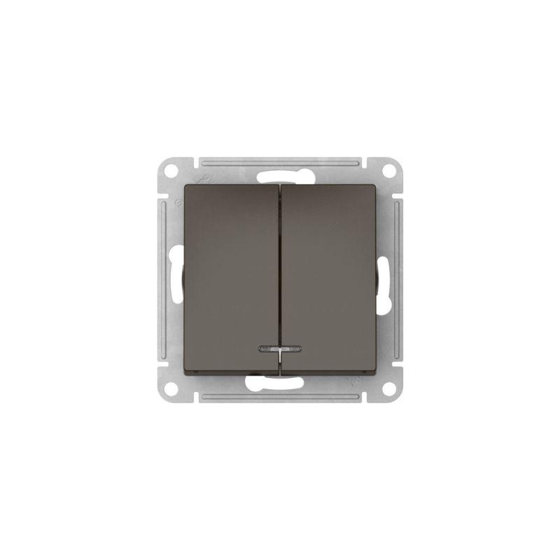 Выключатель 2-кл. AtlasDesign (сх. 5а) 10AX с подсветкой быстрозажим. клем. механизм мокко SE ATN000653S