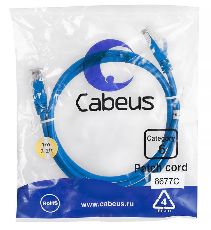 Патч-корд U/UTP кат.6 PC-UTP-RJ45-Cat.6-1m-BL 2xRJ45/8p8c неэкранир. PVC 1м син. Cabeus 8677c
