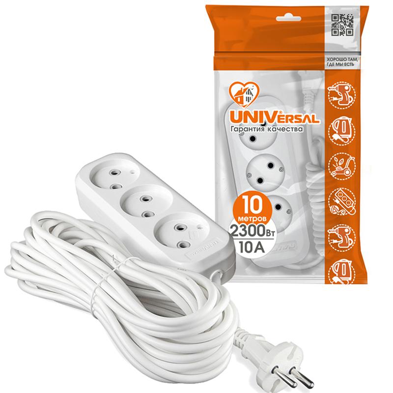 Удлинитель 3х10м без заземл. 10А IP20 Е-203 ПВС 2х1 АБС-пластик UNIVersal 9631967