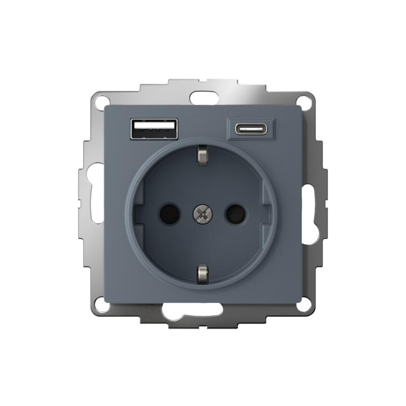 Розетка AtlasDesign 16А с 2-мя заряд. устройствами USB тип A+C 5В/2.4А 2х5В/1.2А механизм грифель SE ATN000732