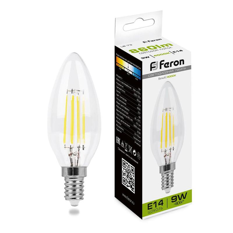 Лампа светодиодная 9Вт 230В E14 4000К прозрачн. LB-73 FERON 25958