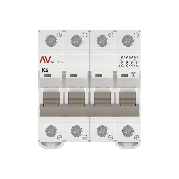 Выключатель автоматический модульный 4п K 4А 6кА AV-6 DC AVERES EKF mcb6-DC-4-04K-av