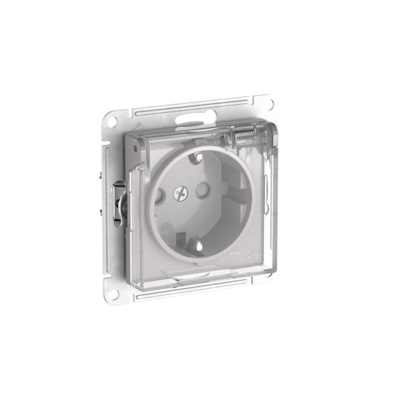 Розетка AtlasDesign Aqua 16А IP44 с заземл. защ. шторки с прозр. крышкой быстрозажим. клем. механизм алюм. SE ATN440346S
