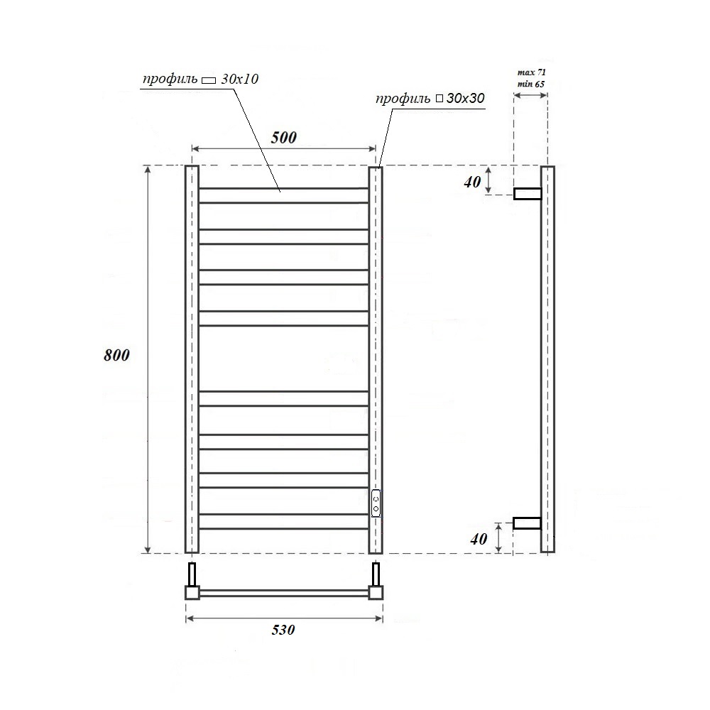 Полотенцесушитель электрический Point Меркурий PN83858W П8 500x800, диммер справа, белый