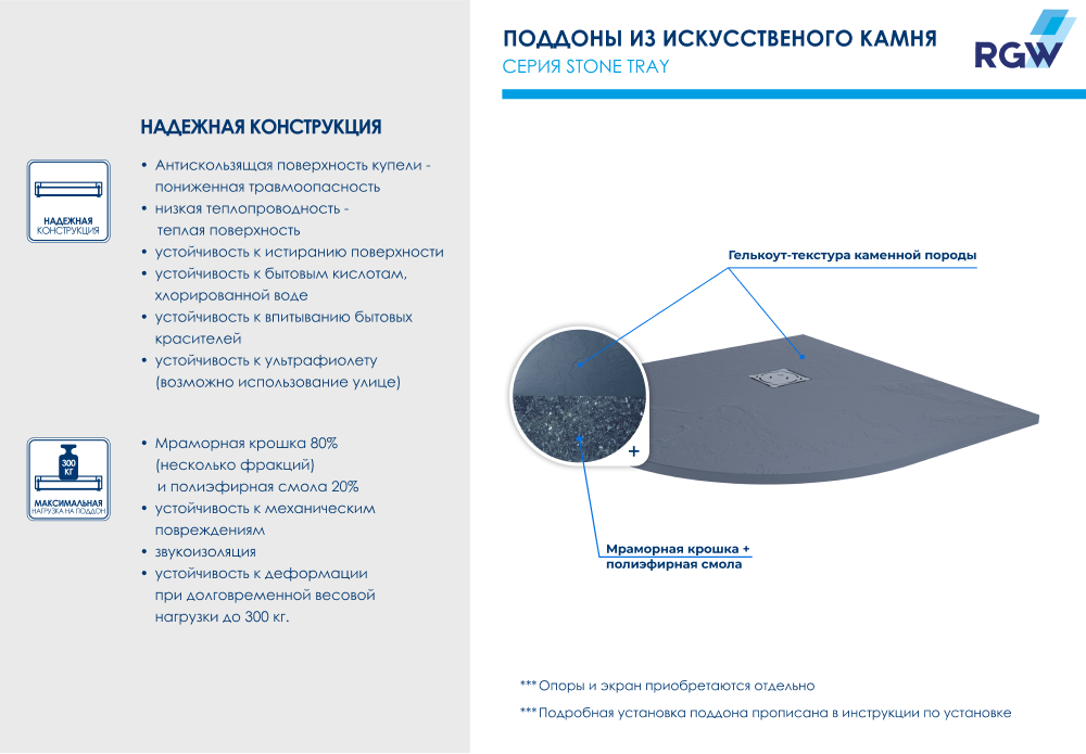 Душевой поддон полукруглый RGW ST/R-G Графит, 16153100-02