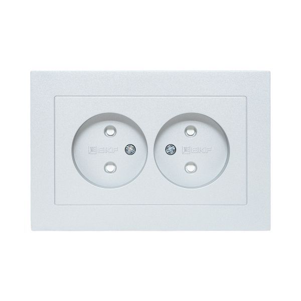 Розетка 2-м СП Эпика 16А без заземл. защ. шторки с рамкой механизм алюм. EKF UP1-SOA-201