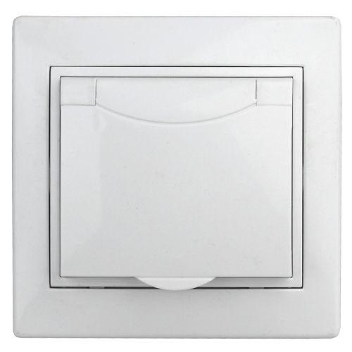 Розетка 1-м СП Plano 1-209-01 16А IP44 250В 2P+E Schuko с заземл. защ. шторки с крышкой бел. Intro Б0048033