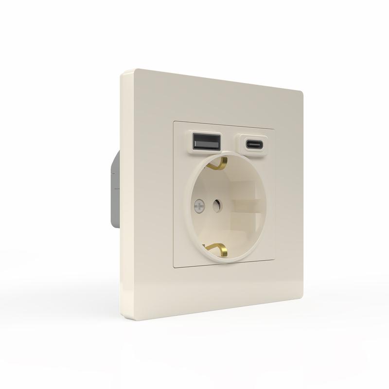Розетка 1-м СП Pixel IP20 с заземл. с 2-мя заряд. устр. USB тип A+C механизм беж. TOKOV ELECTRIC TKE-PX-R1U2AC-C02