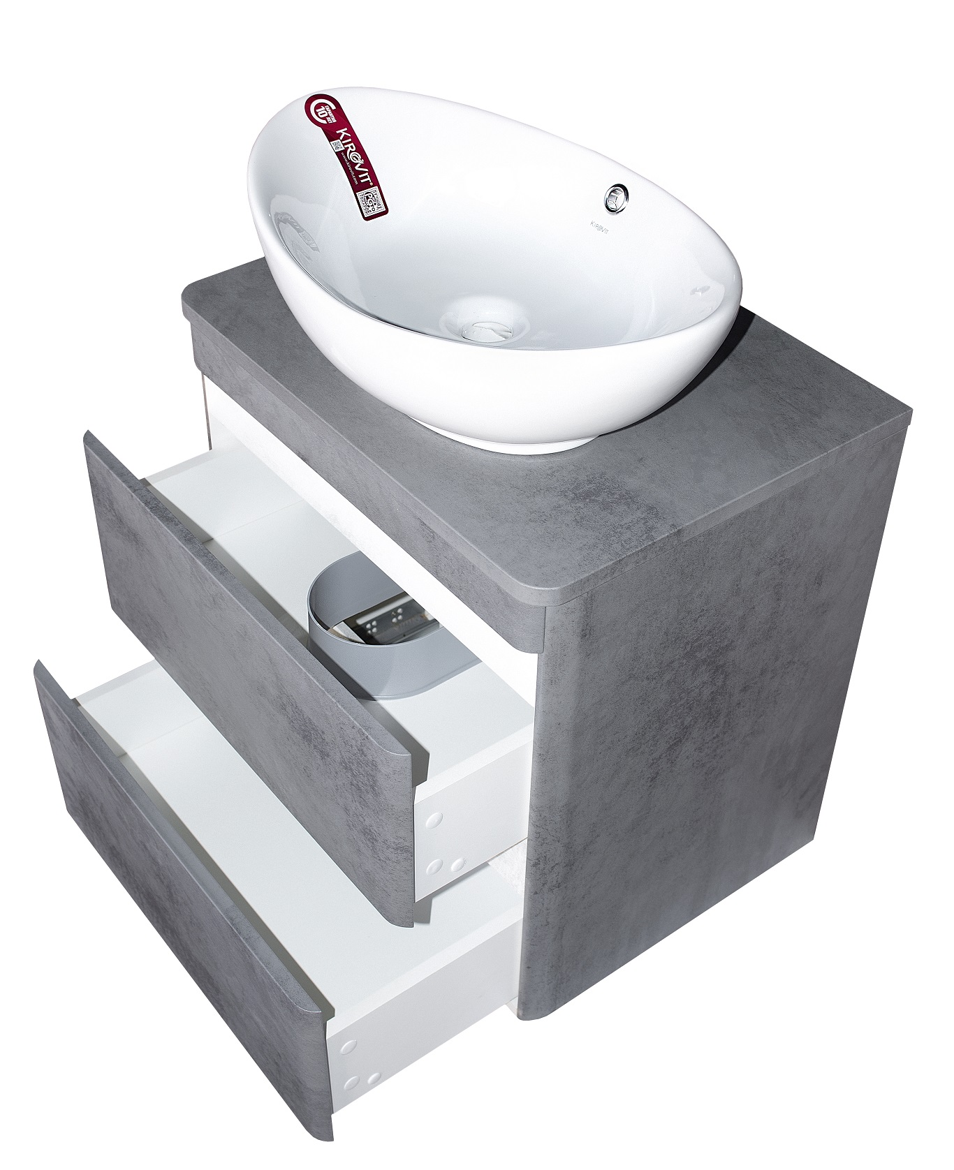 Тумба подвесная "Атлантика 60", Люкс бетон темный, (2 ящ.), со столешницей МДФ, PLUS