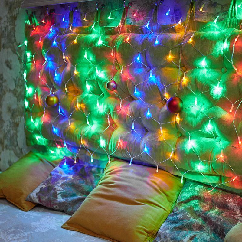 Гирлянда светодиодная "Сеть" 1х1.5м 96LED мультиколор 12Вт 220-240В IP20 с контроллером 8 режимов провод ПВХ прозр. Neon-Night 215-119-6