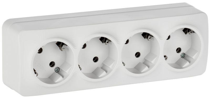 Розетка 4-м ОП GLORY РС24-3-ХБм 16А с заземл. без защ. шторок бел. матов. IEK ERH41-K01M-16