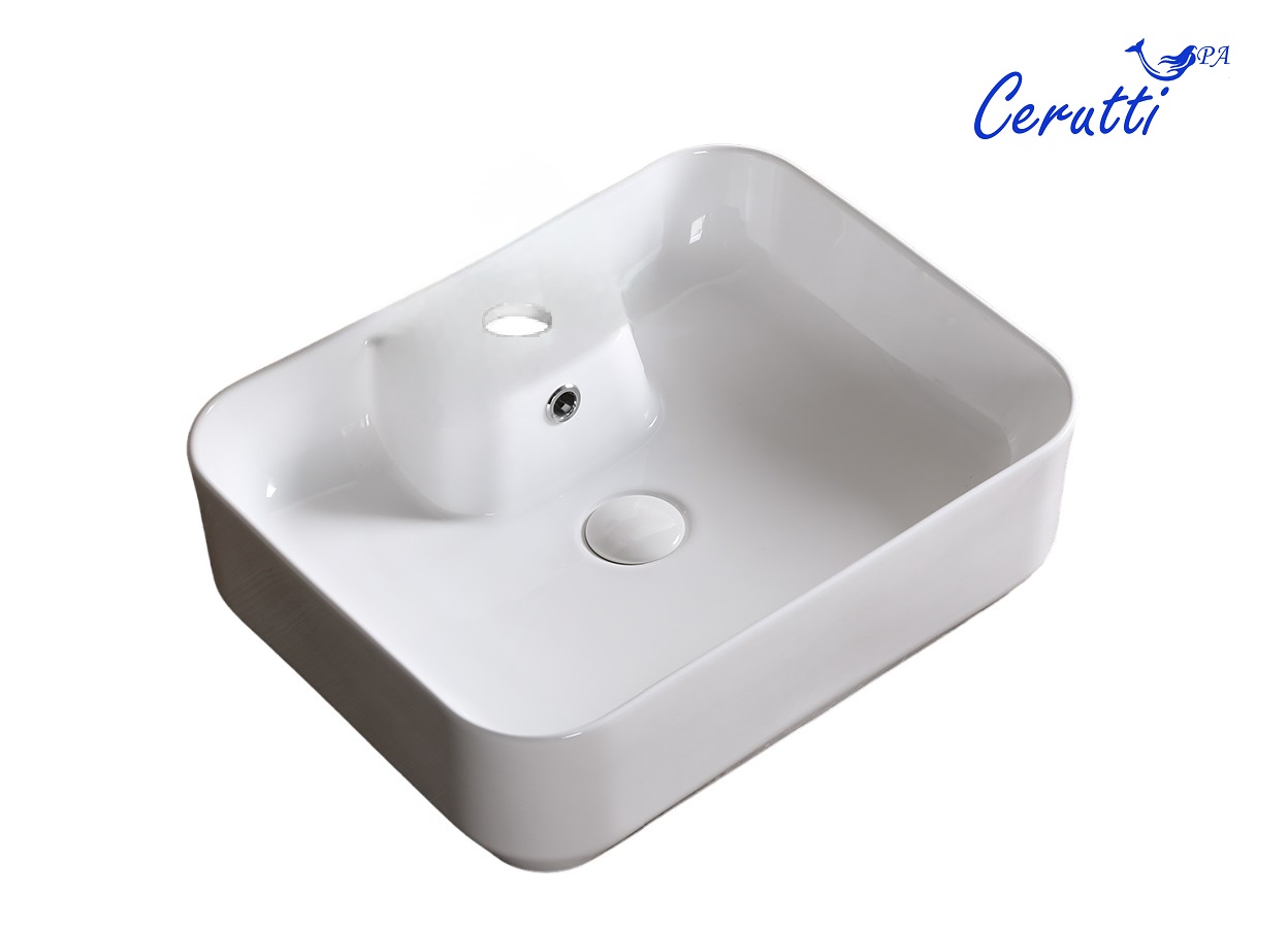 Раковина CR0097 накладная, белая, прямоугольная, с отверстием под смеситель 510х410х155 Ceruttispa