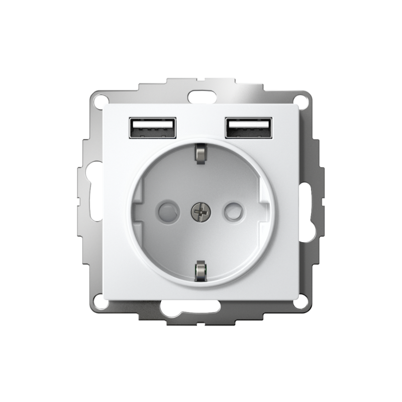 Розетка 1-м СП AtlasDesign 16А IP20 с 2-мя заряд. устройствами USB тип A+A 5В/2.4А 2х5В/1.2А механизм бел. SE ATN000130