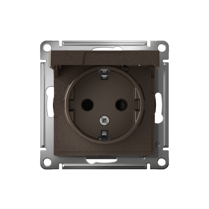 Розетка 1-м СП AtlasDesign 16А IP20 с заземл. защ. шторки с крышкой механизм мокко SE ATN000646