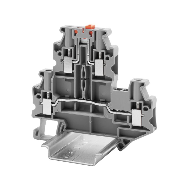 Клемма двухуровневая верхний уровень с размыкателем; нижний проходной; винтовой зажим; 4 точки подключения; 4кв.мм сер. DKC TTURB-4-MT