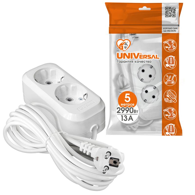 Удлинитель 2х5м с заземл. 13А IP20 Е-302 ПВС 3х1 АБС-пластик UNIVersal 9631974