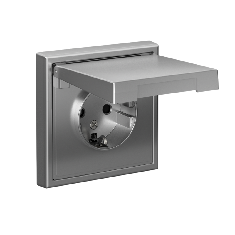 Розетка ArtGallery 16А IP20 с заземл. защ. шторки с крышкой механизм сталь SE GAL000946