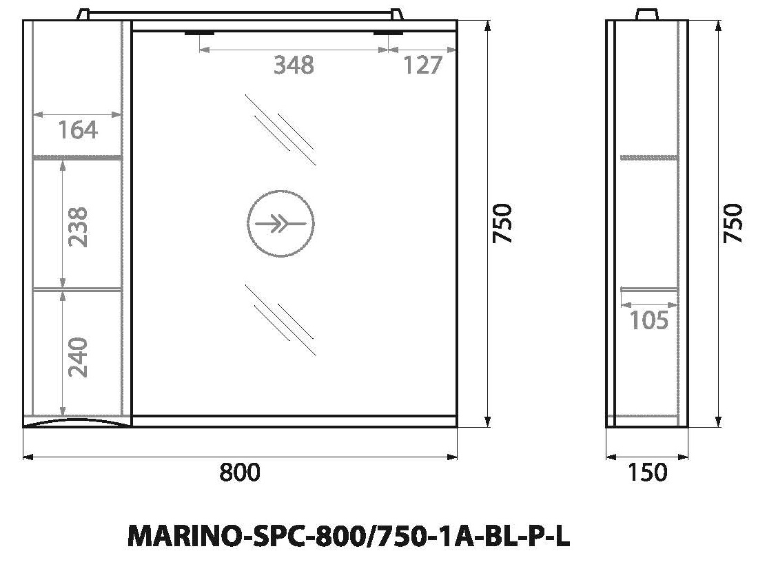 Шкаф подвесной BelBagno MARINO-SPC-800/750-1A-BL-P-L