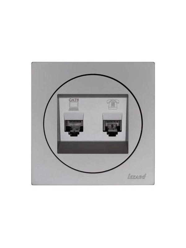 Розетка компьютерная + телефонная OSEN RJ45 кат.6 + RJ11 с модулем механизм сер. матов. LEZARD 743-7488-144