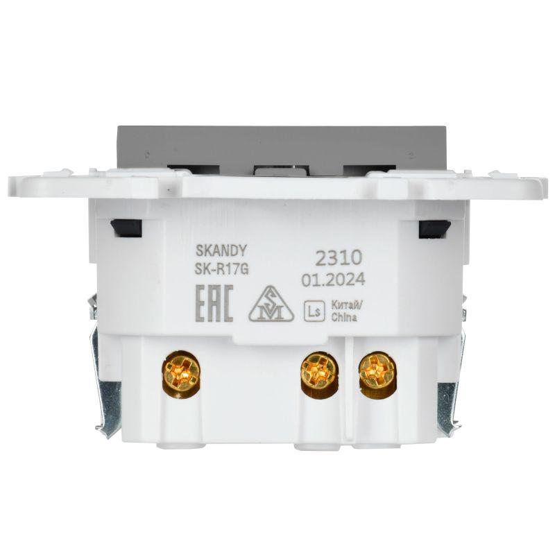 Розетка SKANDY 18Вт 16А с заземл. защ. шторки с USB C SK-R17Gr сер. IEK SK-R14-16-U14-018-K03
