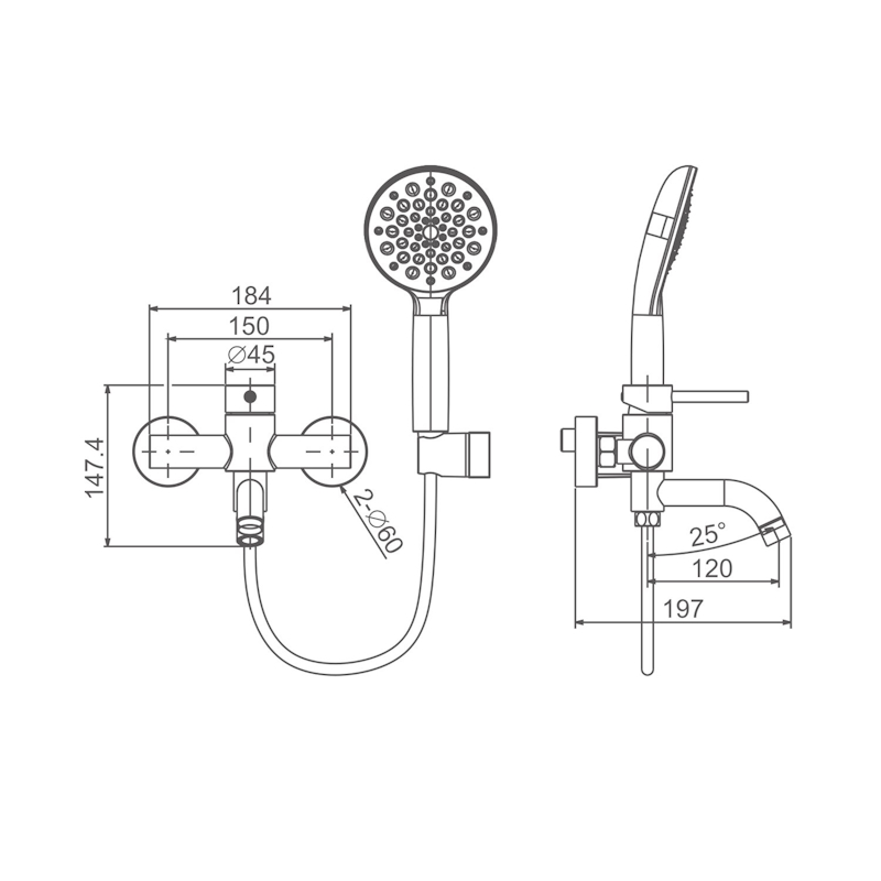 Смеситель для ванны Prohanss P31.30.09, графит