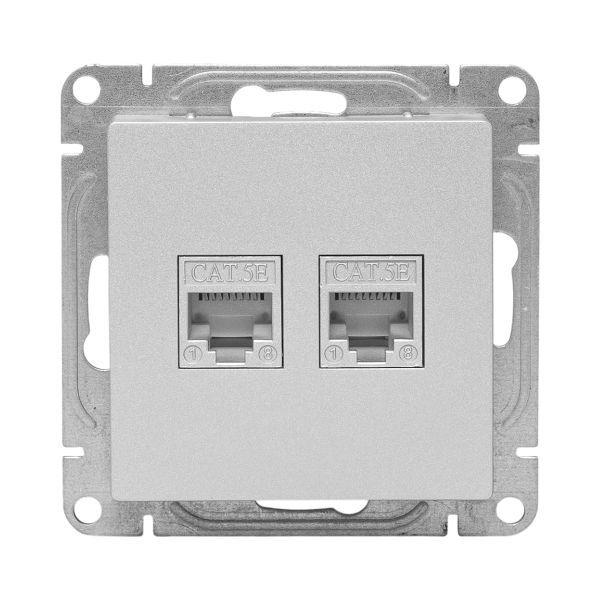 Розетка компьютерная 2-м СП Эпика RJ45 кат.5 механизм алюм. EKF UP1-SOA-2RJ45-5