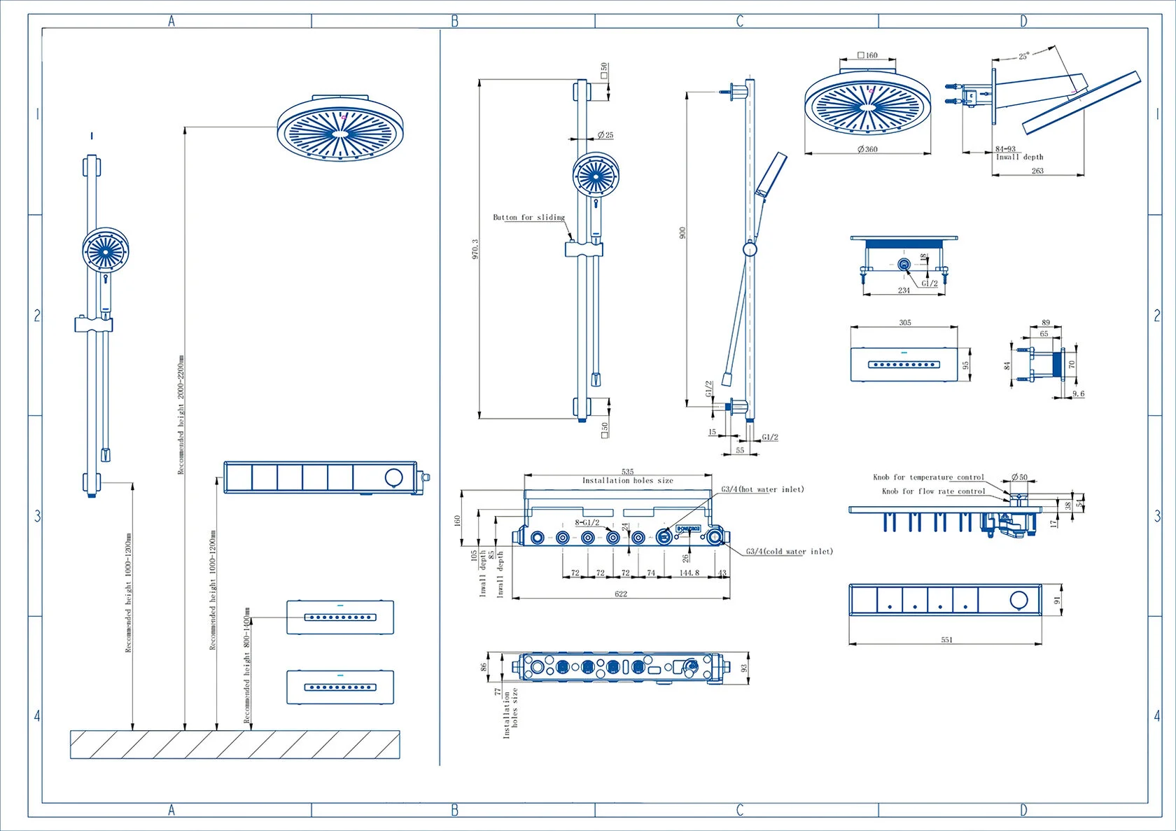 Душевой комплект ARROW ARQ14H889CG с ВНУТРЕННЕЙ ЧАСТЬЮ, с термостатом, брашированное золото