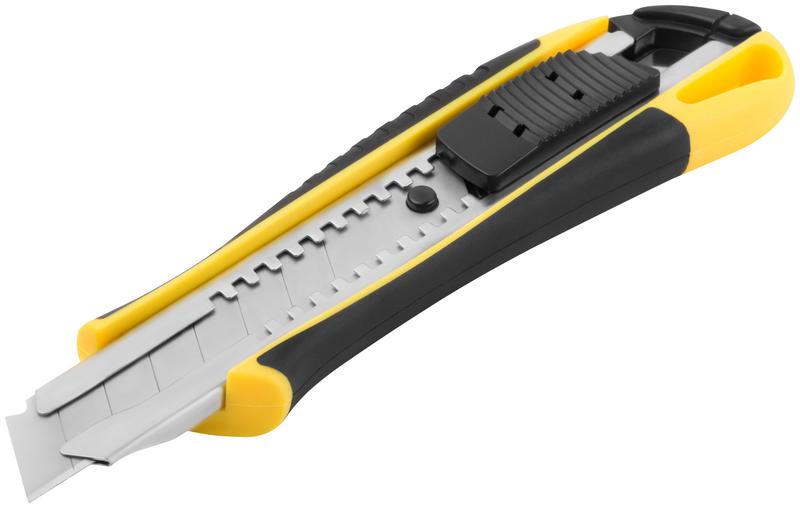 Нож технический 18мм усиленный прорезиненный 2-х сторонняя автофиксация FIT 10247