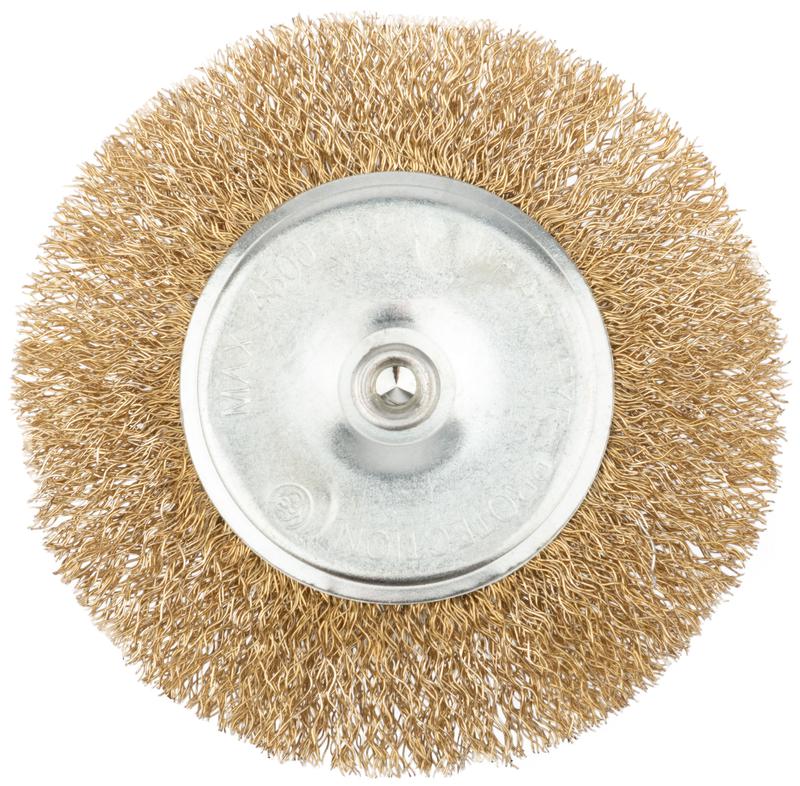 Корщетка дисковая прямая со шпилькой стальная латунированная волнистая проволока 100мм КУРС 38465