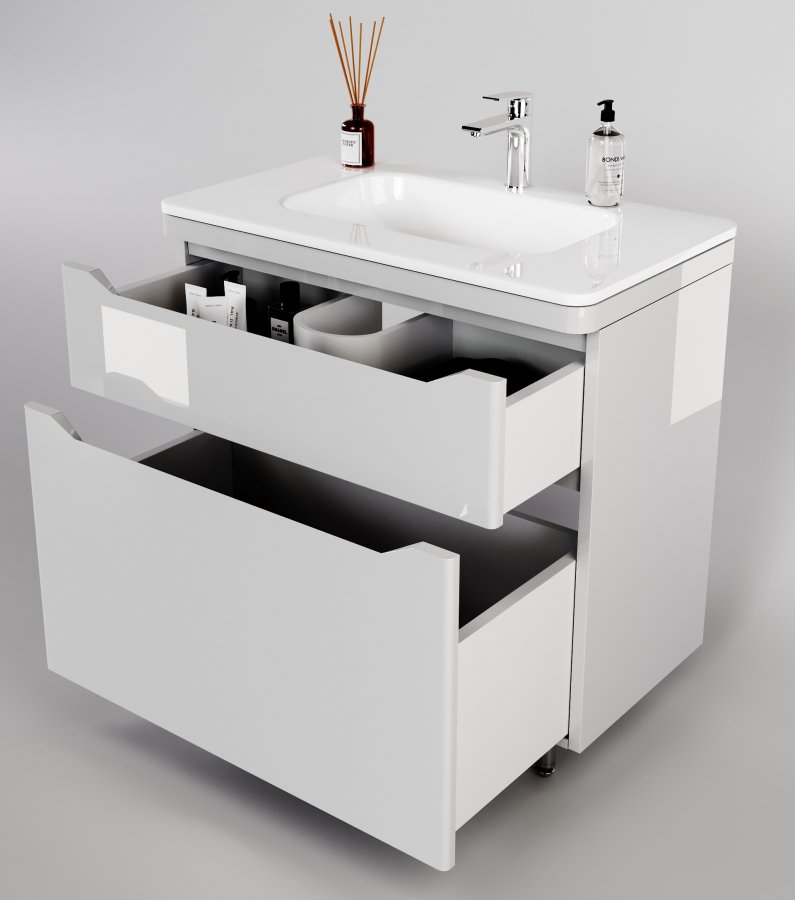 Тумба напольная "Марелла 90" (2 ящ.) Люкс антискрейтч белый глянец, PLUS