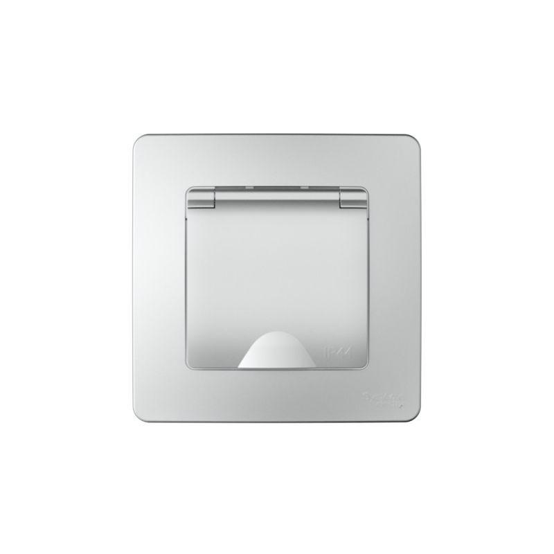 Розетка 1-м СП Blanca 16А IP44 250В с заземл. защ. шторки с крышкой алюм. SE BLNRS441113