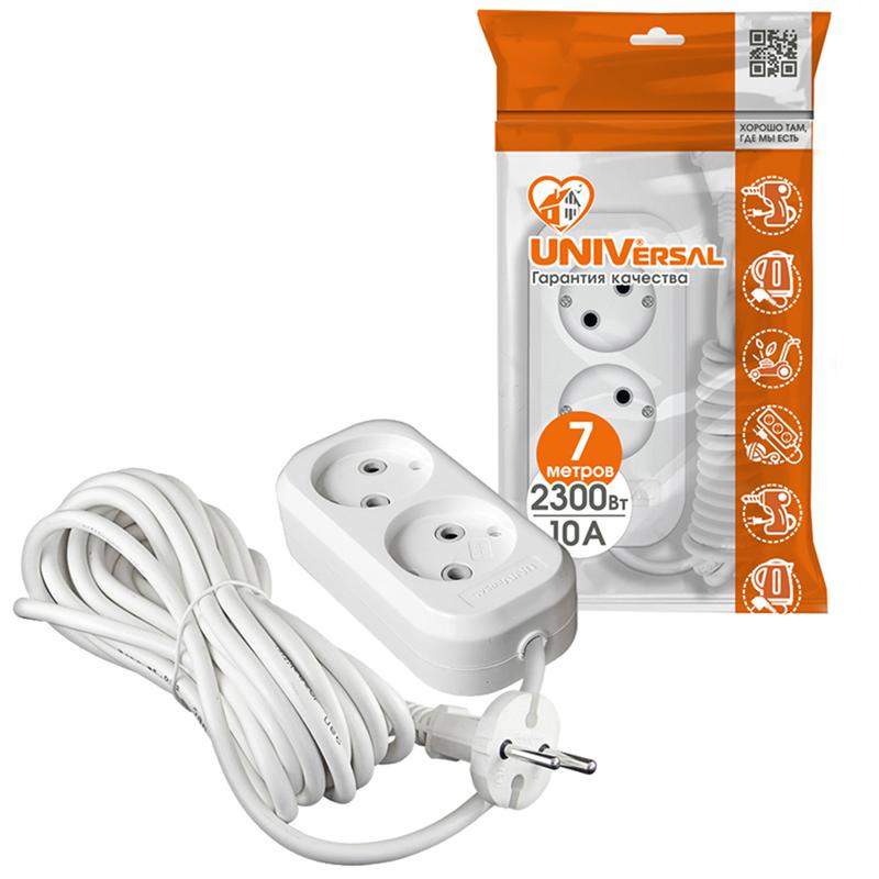 Удлинитель 2х7м без заземл. 10А IP20 Е-202 ПВС 2х1 АБС-пластик UNIVersal 9631962
