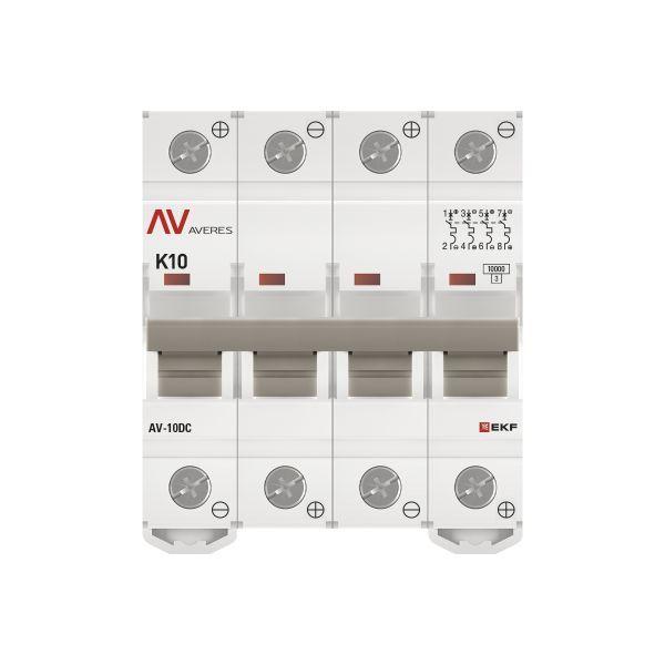 Выключатель автоматический модульный 4п K 10А 10кА AV-10 DC AVERES EKF mcb10-DC-4-10K-av