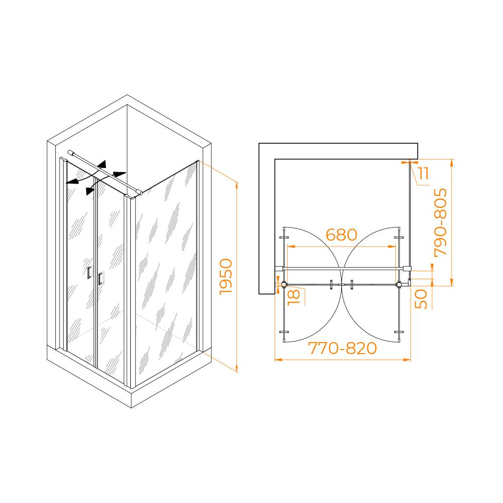 Душевой уголок RGW PA-134 (PA-104+Z-050-2+O-104), 060813488-011
