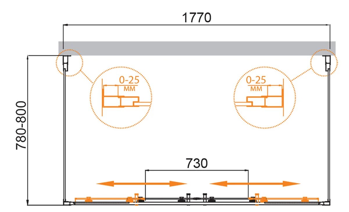 Душевой уголок П-ОБРАЗНЫЙ CEZARES MOLVENO-AH-22-180/80-C-Cr-IV