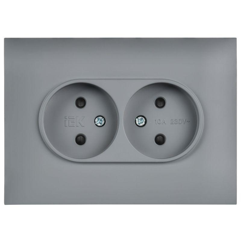 Розетка 2-м SKANDY 10А без заземл. защ. шторки в сборе SK-R09Gr сер. IEK SK-R23-10-K03-F