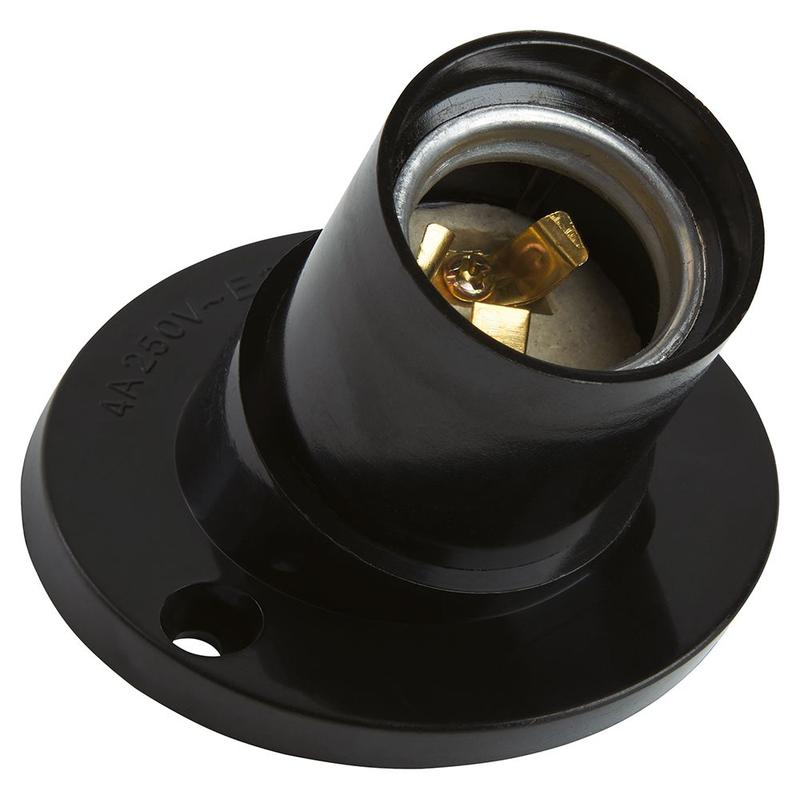 Патрон Е27 настенный наклонный 250В 4А карболит латунь черн. размер 81х71х60мм FERON 41043