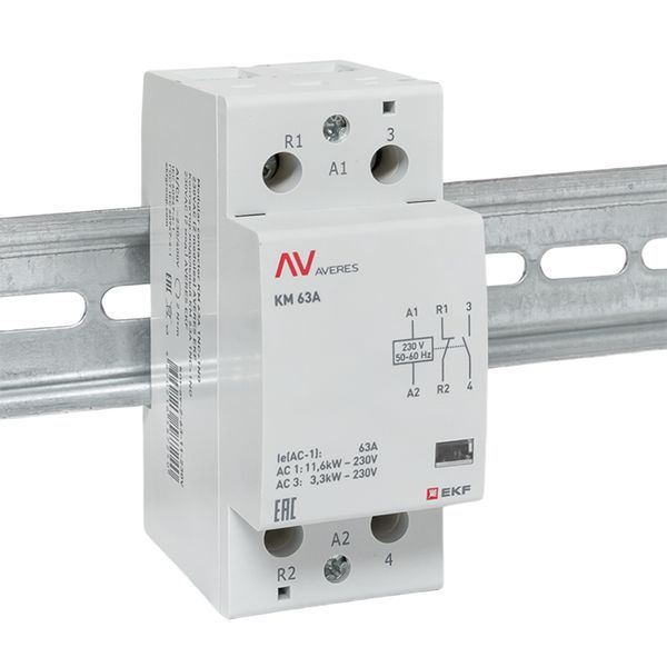 Контактор модульный КМ 63А 1NC+1NO 230В AC (2 мод.) AVERES EKF km-av-2-63-11-230V