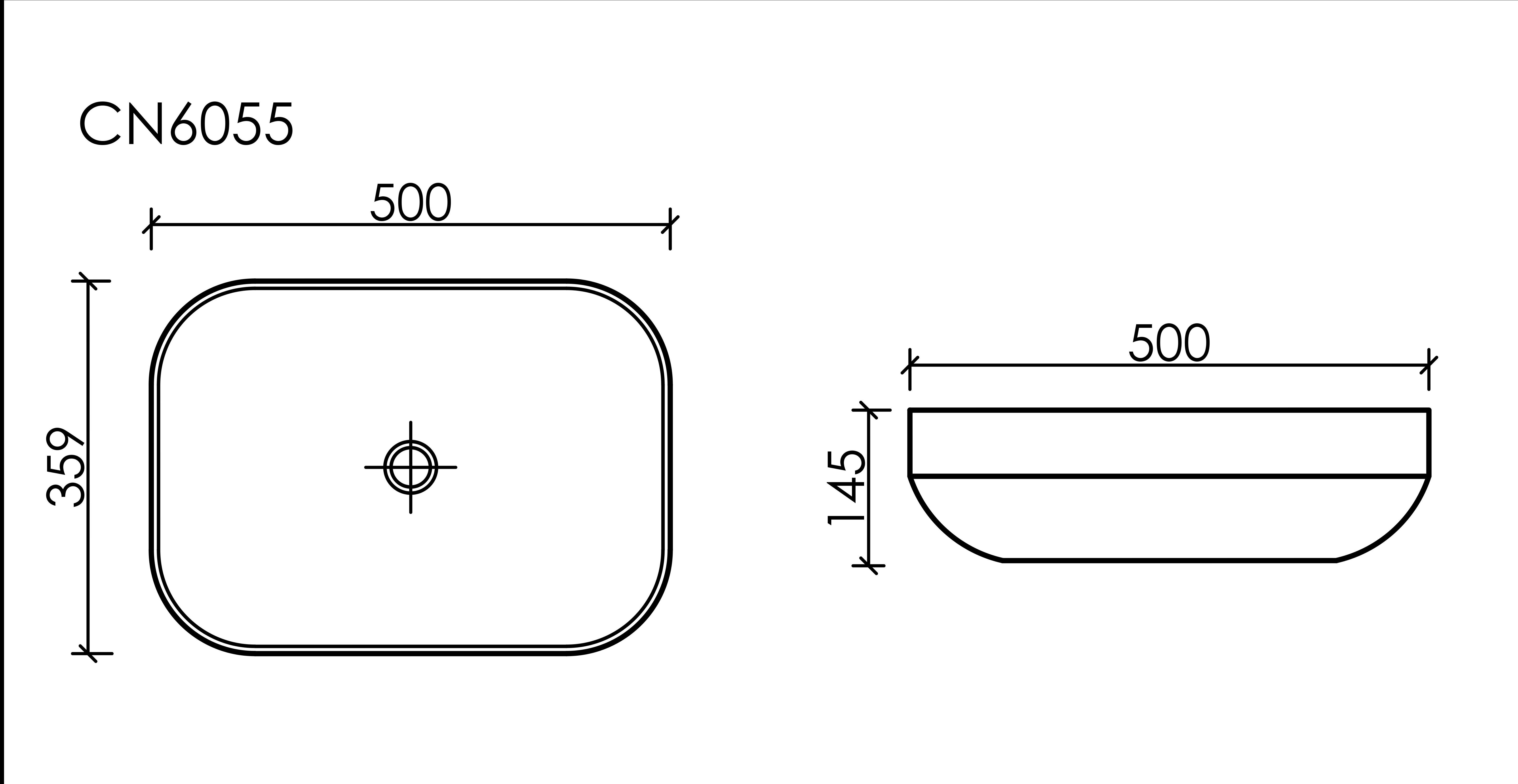 Умывальник чаша накладная прямоугольная (цвет Черный Матовый) Element 500*359*145мм, CN6055MB