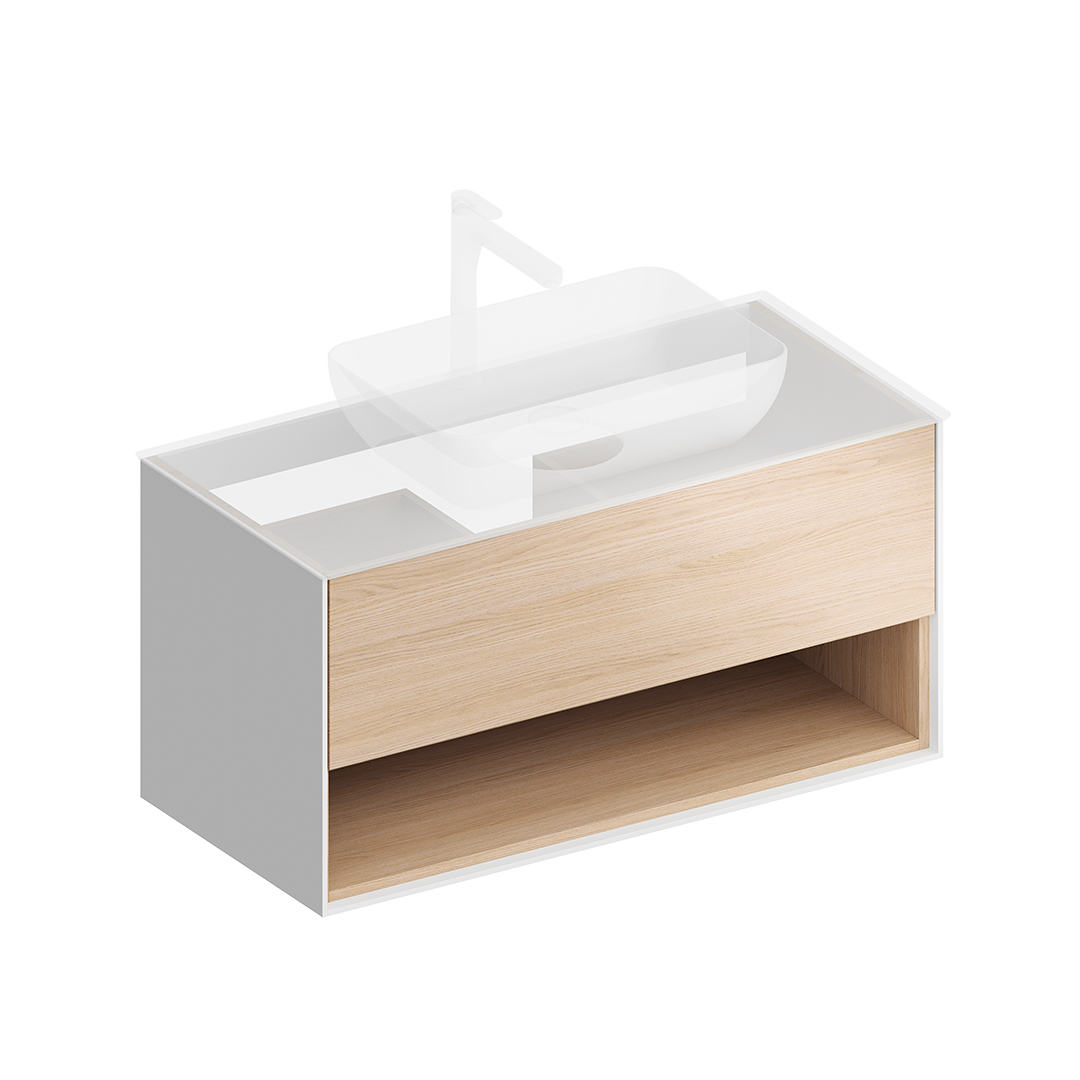 Тумба PLAZA Modern подвесная 100 дуб виченца 1 ящик + полка