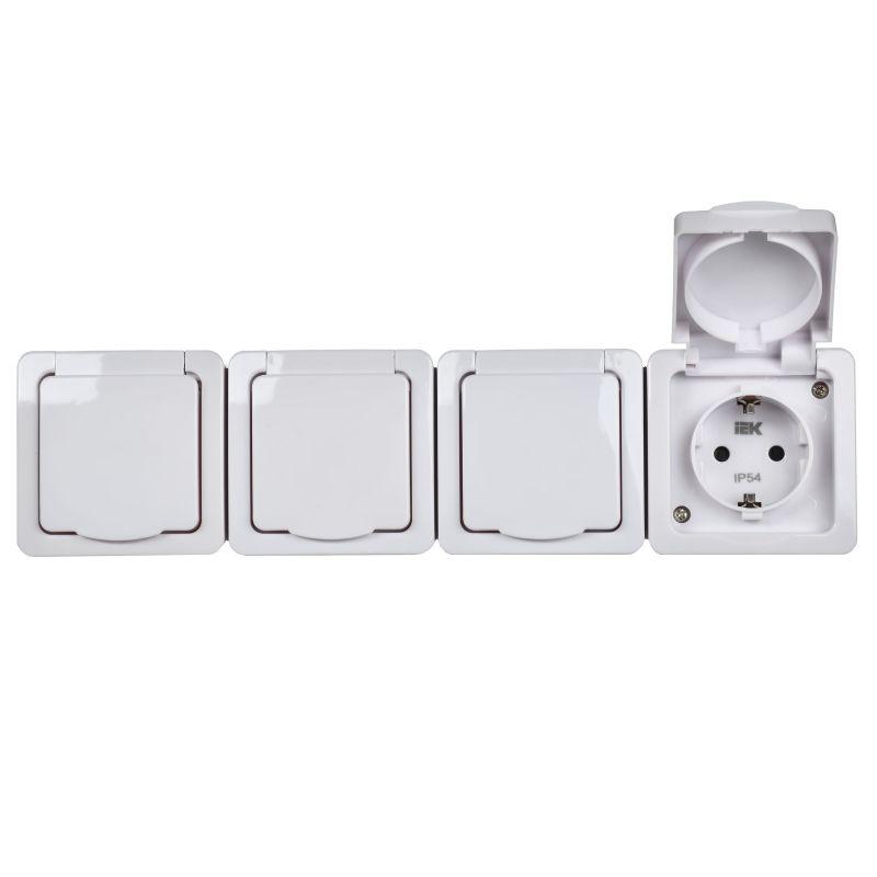 Розетка 4-м ОП Гермес Plus РСб24-3-ГПБб 16А IP54 с заземл. с крышкой бел. IEK ERMP42-K01-16-54-EC
