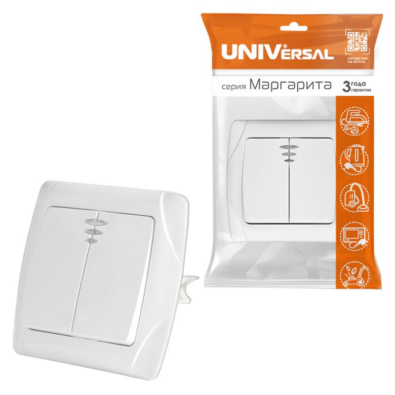 Выключатель 2-кл. СП Маргарита 10А IP20 с подсветкой бел. UNIVersal М0123