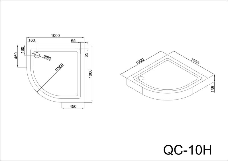 Поддон для душа Black&White QC-10H