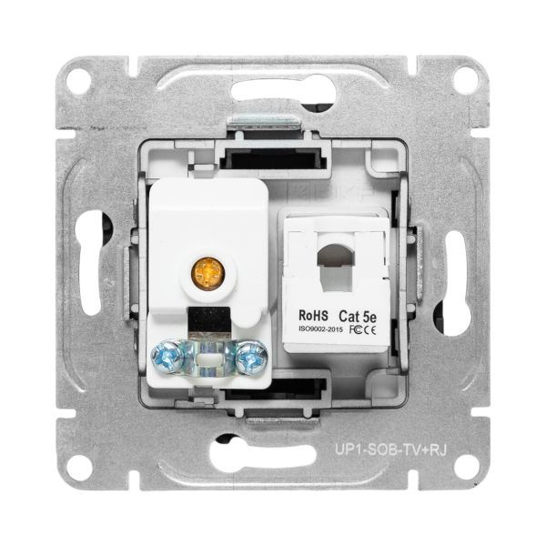 Розетка телевизионная + компьютерная СП Эпика TV + RJ45 кат.5 механизм черн. EKF UP1-SOB-TV+RJ