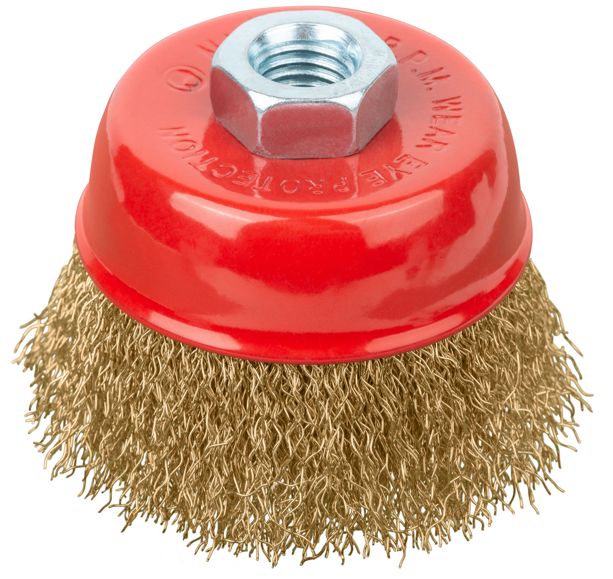 Корщетка-чашка, гайка М14, стальная латунированная волнистая проволока  75 мм